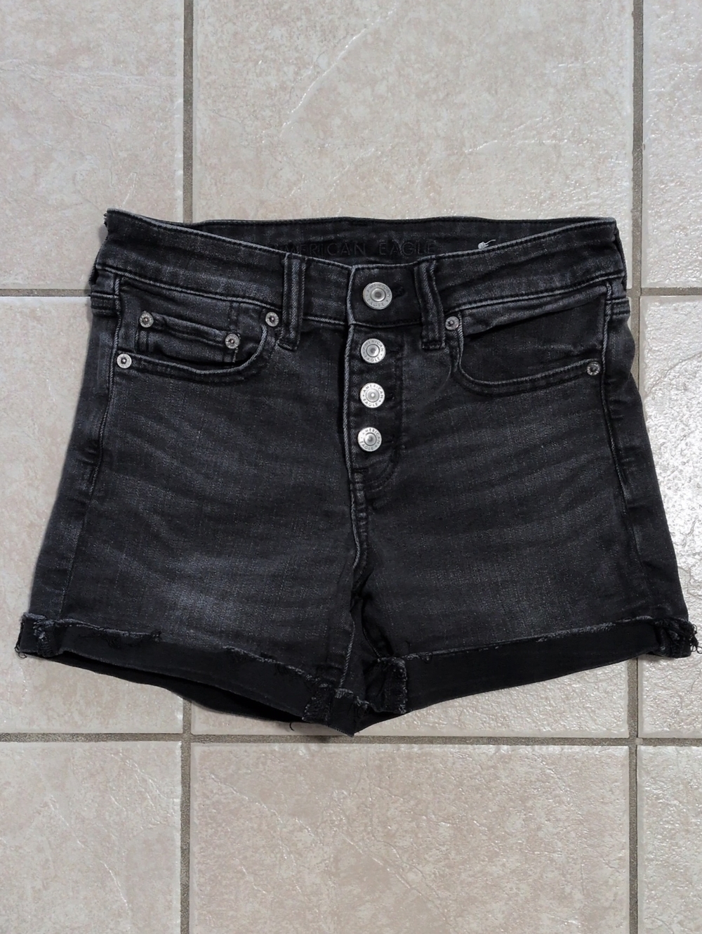 American Eagle Outfitters Black Washed High-Rise Button-Front Jean Shorts Size 4